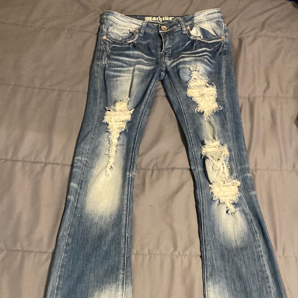 Blue ripped flare denim jeans